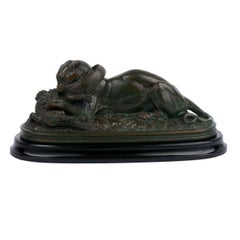 French Bronze Sculpture "Tiger Devouring a Gavial" after Antoine-Louis Barye