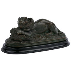 French Bronze Sculpture "Tiger Devouring a Gavial" after Antoine-Louis Barye 