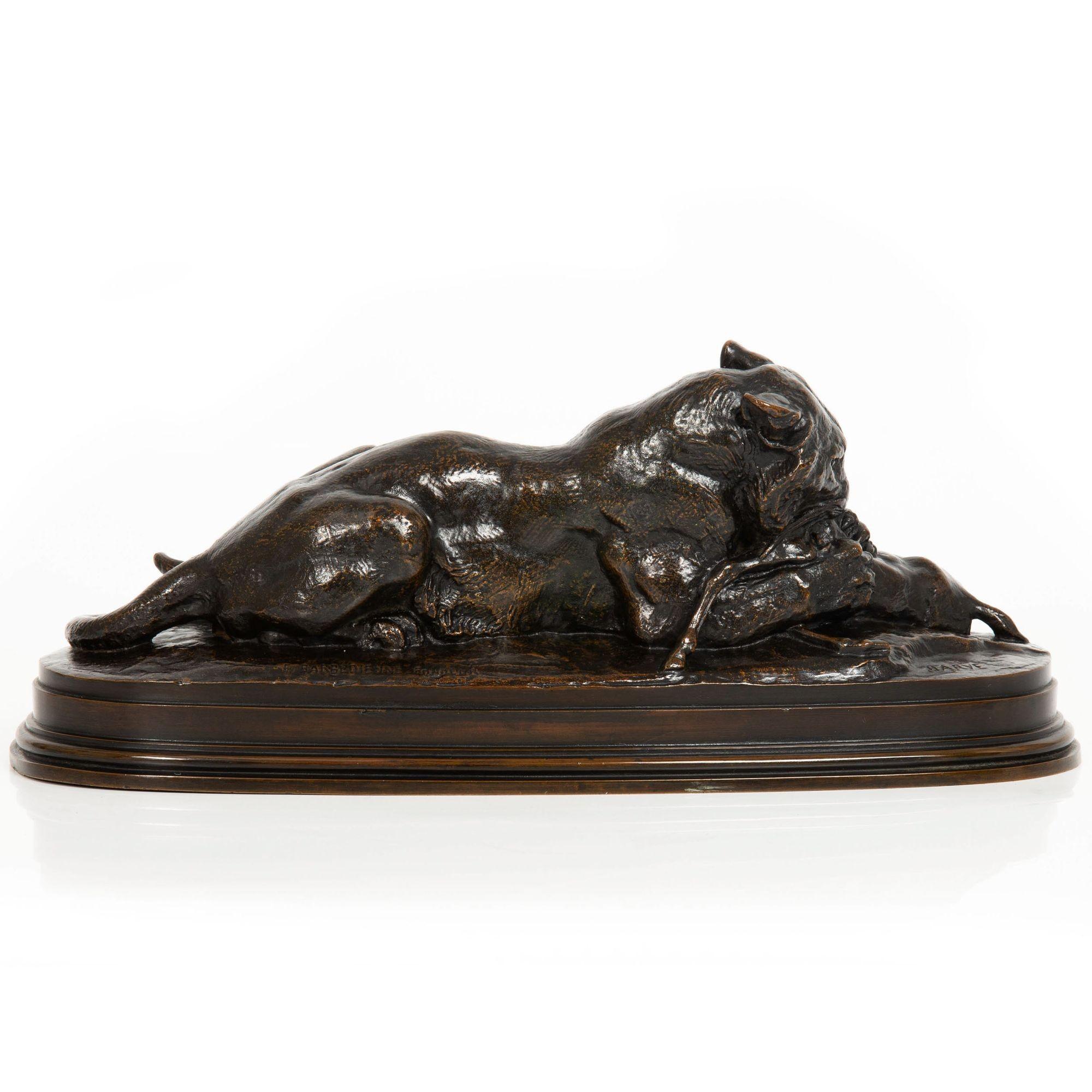 Romantic French Bronze Sculpture “Tiger Devouring Gazelle” after Antoine-Louis Barye For Sale