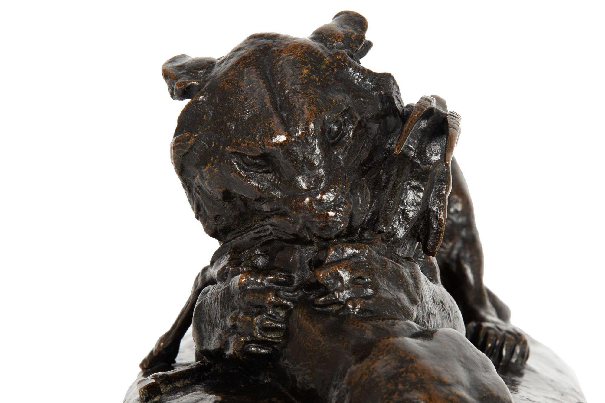 French Bronze Sculpture “Tiger Devouring Gazelle” after Antoine-Louis Barye For Sale 1