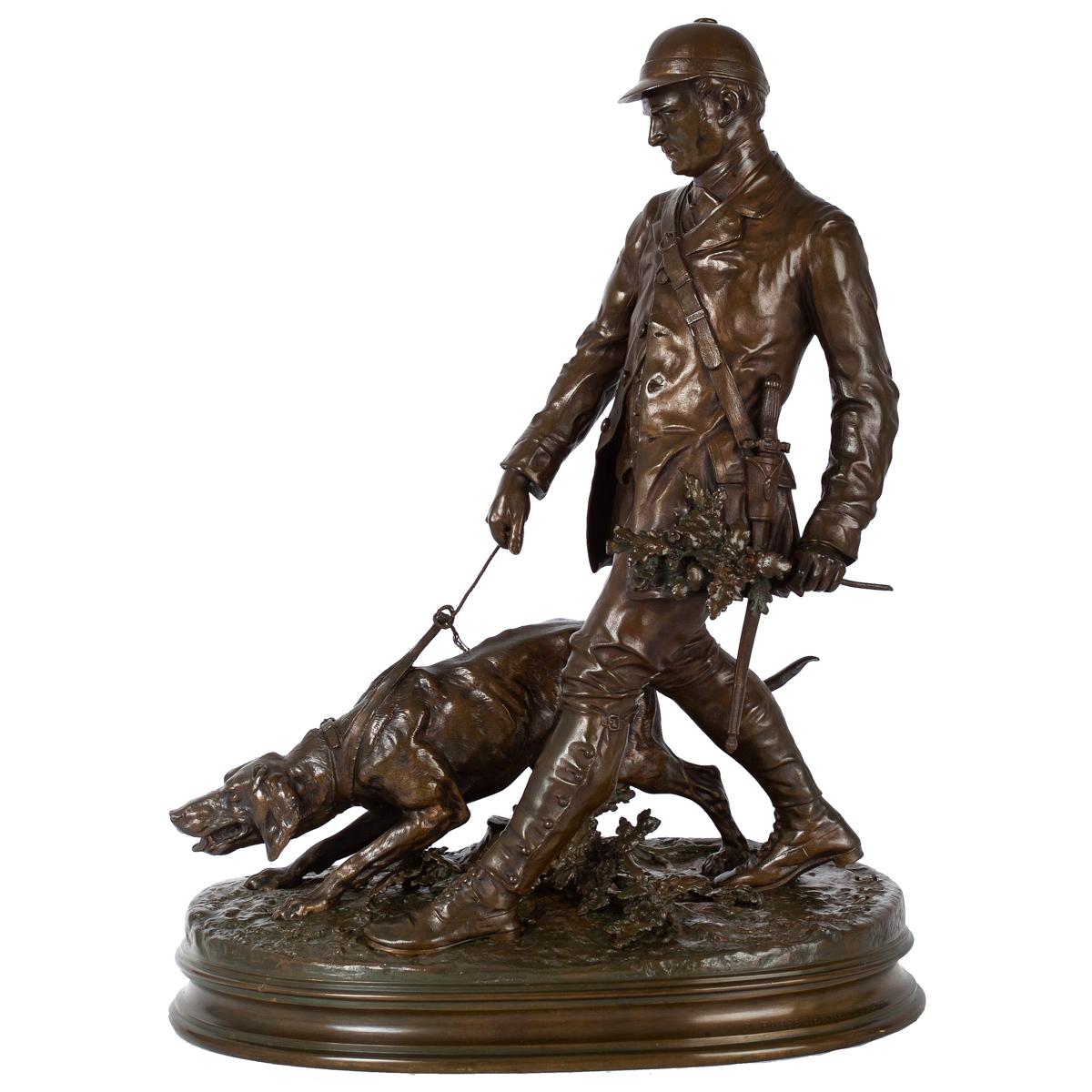 French Bronze Sculpture "Valet de Limier" by Pierre Jules Mene & Barbedienne For Sale