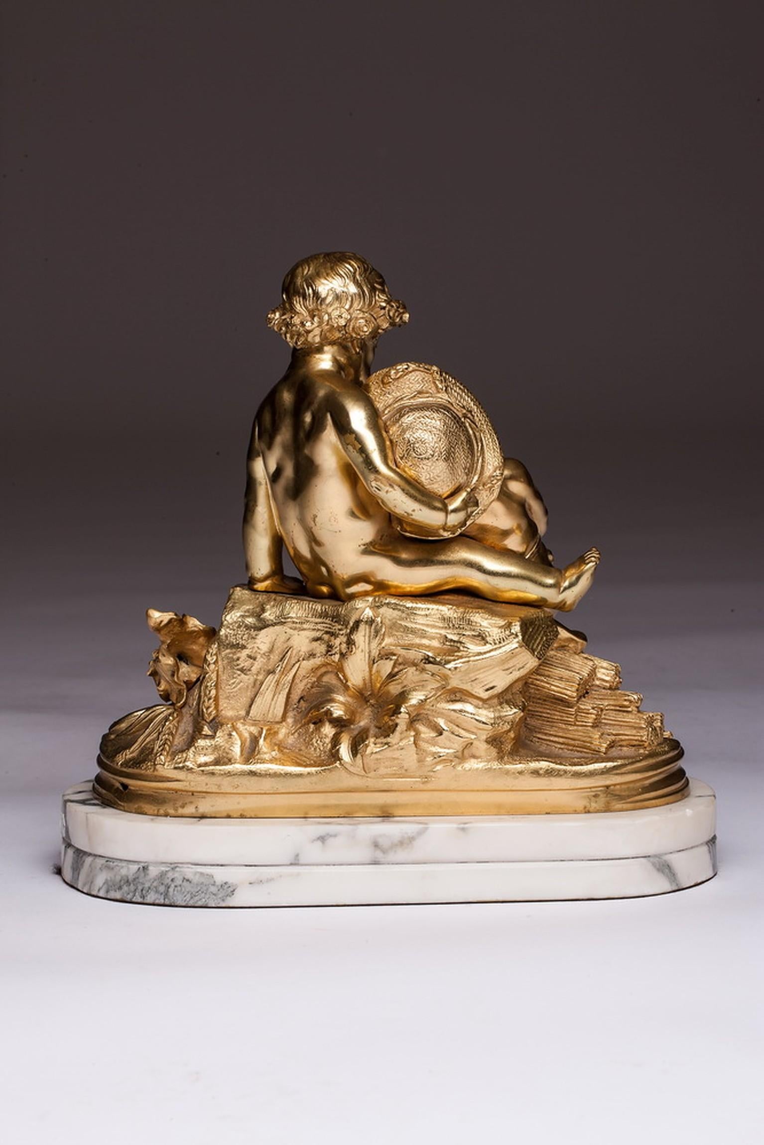 French Bronze Sculpture with Two Cherub Putti on the Marble Base, 19th Century For Sale 1