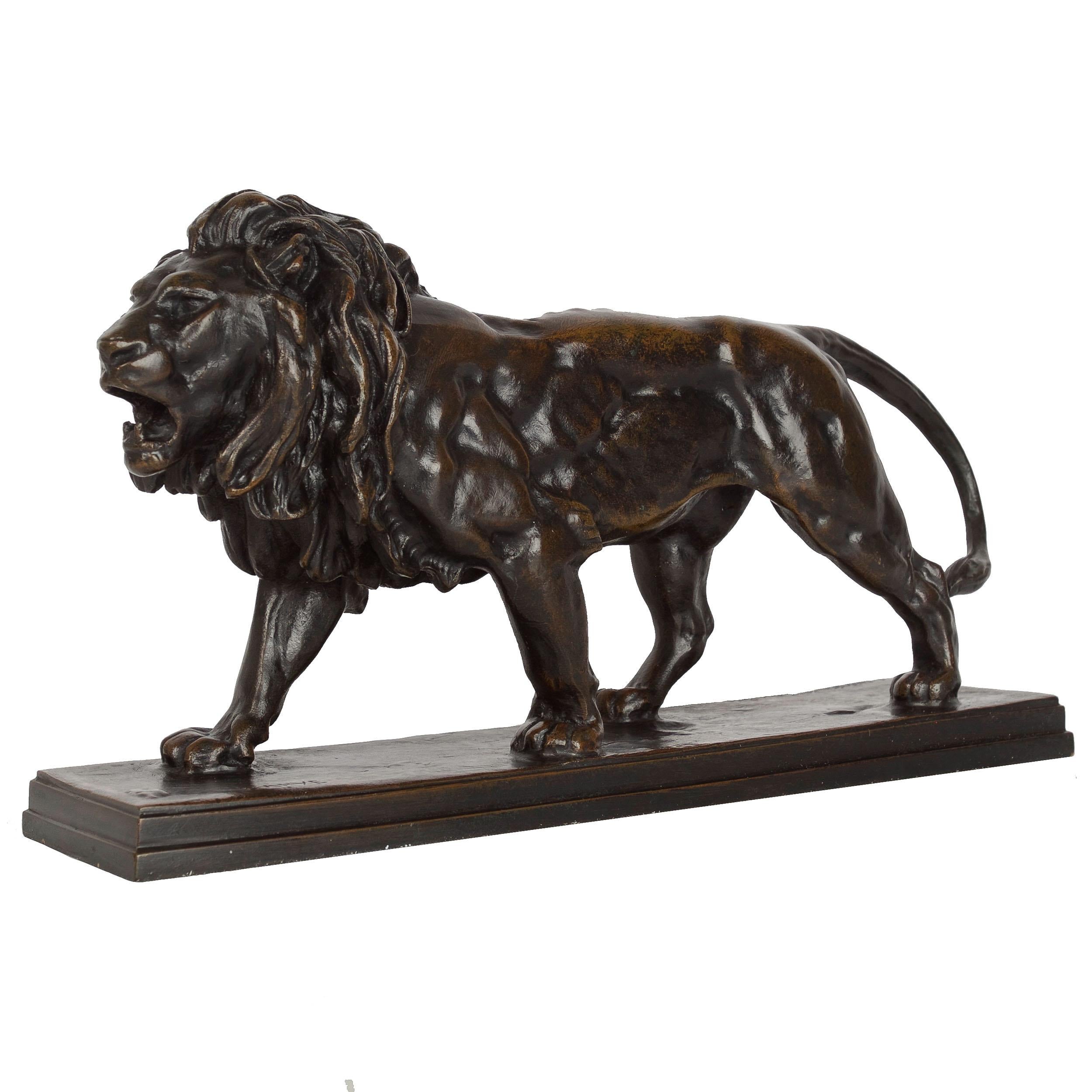 Originally conceived in 1840, Lion Qui Marche was modeled by Barye as a development from his similar bas-relief plaque of Roaring Lion and nearly identical Lion of the Zodiac. Influence for the model is perhaps somewhat owed to Visconti's 