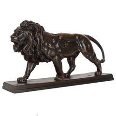 French Bronze Sculpture"Lion Qui Marche"after Antoine-Louis Barye & Barbedienne