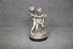 French Bronze Silver Gilt Statue with Pair Putties Signed Falconet