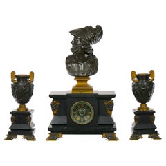 French Bronze & Slate Three Piece Garniture / Bust Of Nenelaus