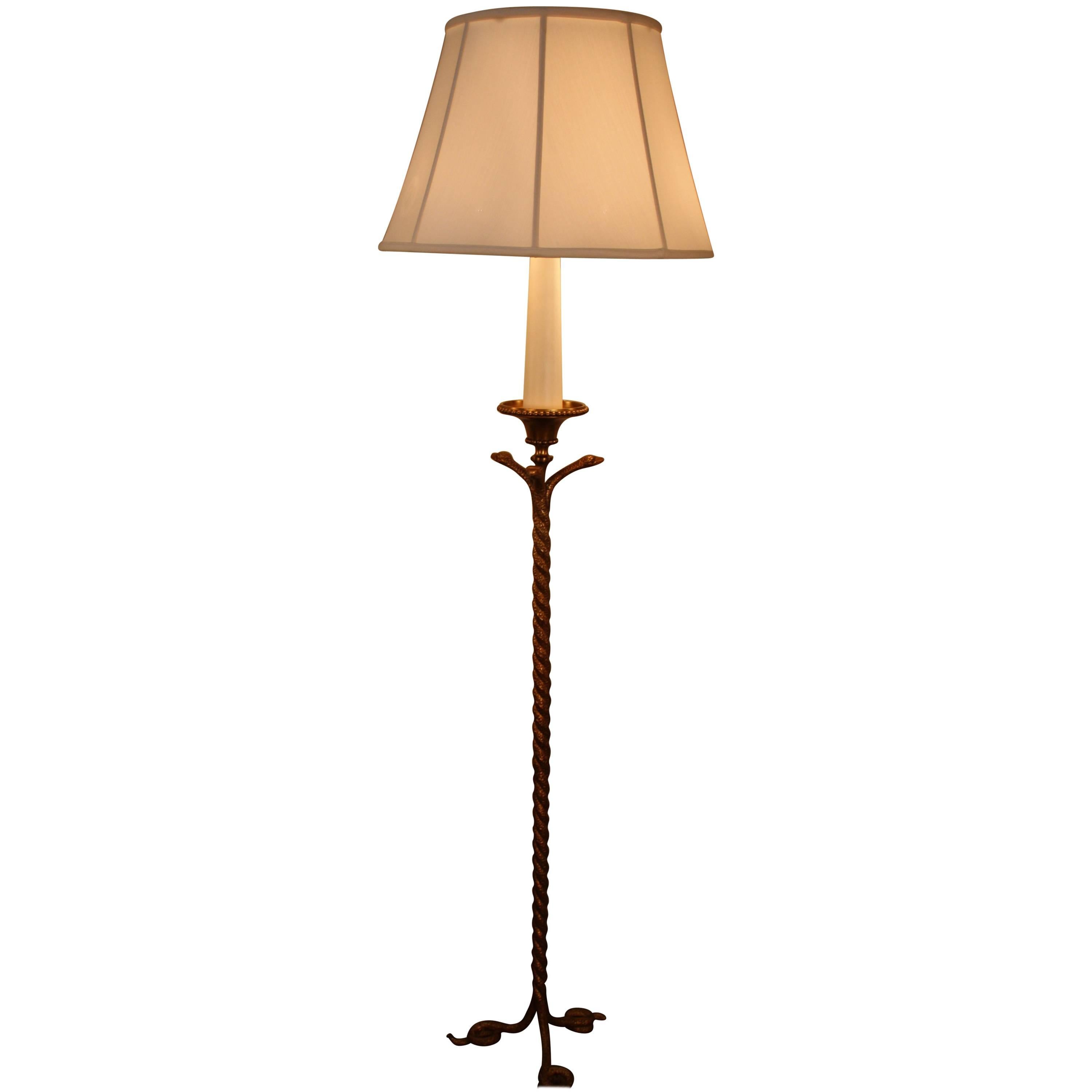 French Bronze Snakes Floor Lamp
