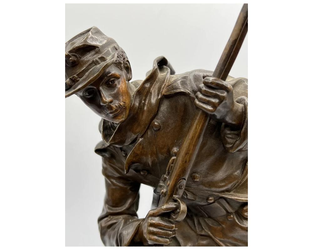 French Bronze Soldier with Rifle by Aristide Croisy In Good Condition In Queens, NY