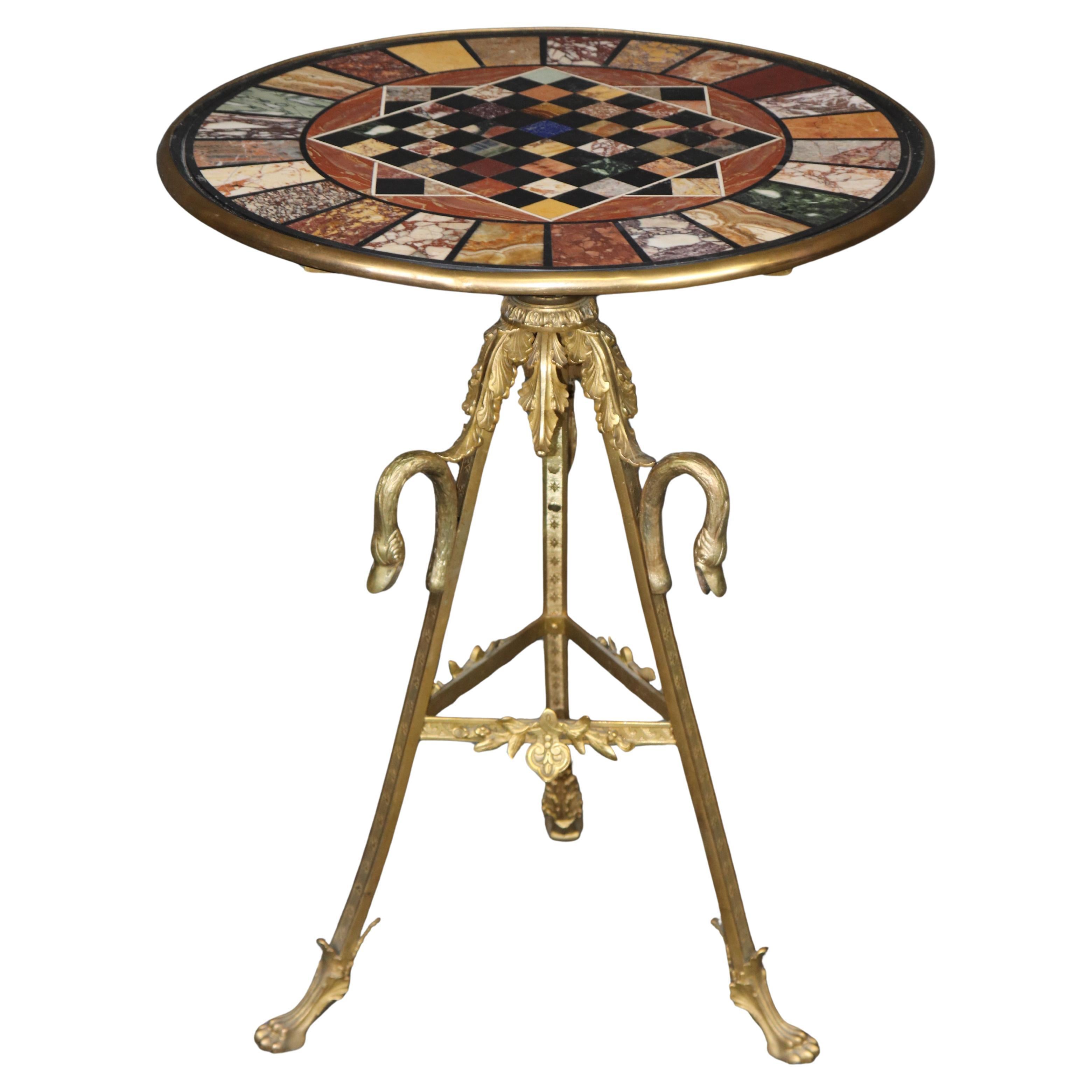 French Bronze Specimen Marble Bronze Pietra Dura Games Chess Checkers Table For Sale