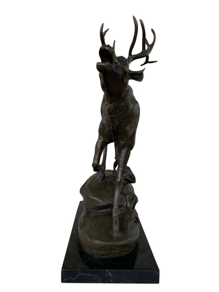 French Bronze Stag Statue Signed Lecourtier Deer, 20th Century 1