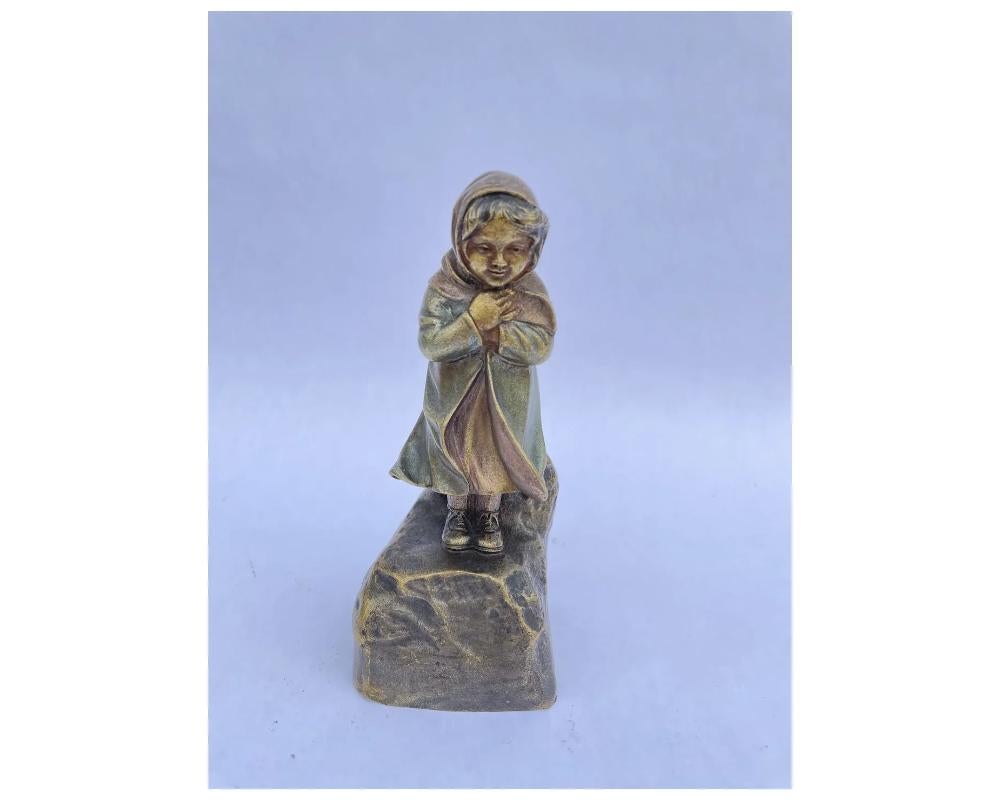 French Bronze Statue of Girl Signed Cold Painted

Consistent with age and use please see the photos for condition 
Please ask for more photos if you need we will send them with in 24-48 hours

Due to the item's age do not expect items to be in