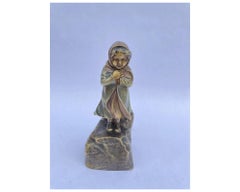 French Bronze Statue of Girl Signed Cold Painted