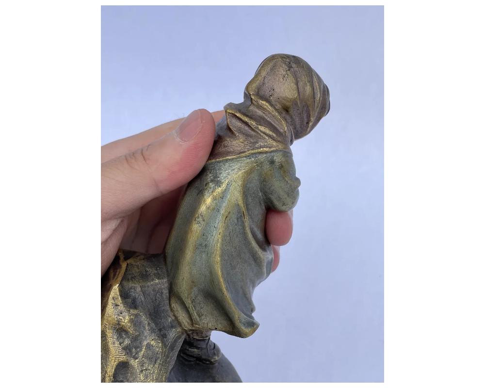 French Bronze Statue of Girl Signed Cold Painted 3