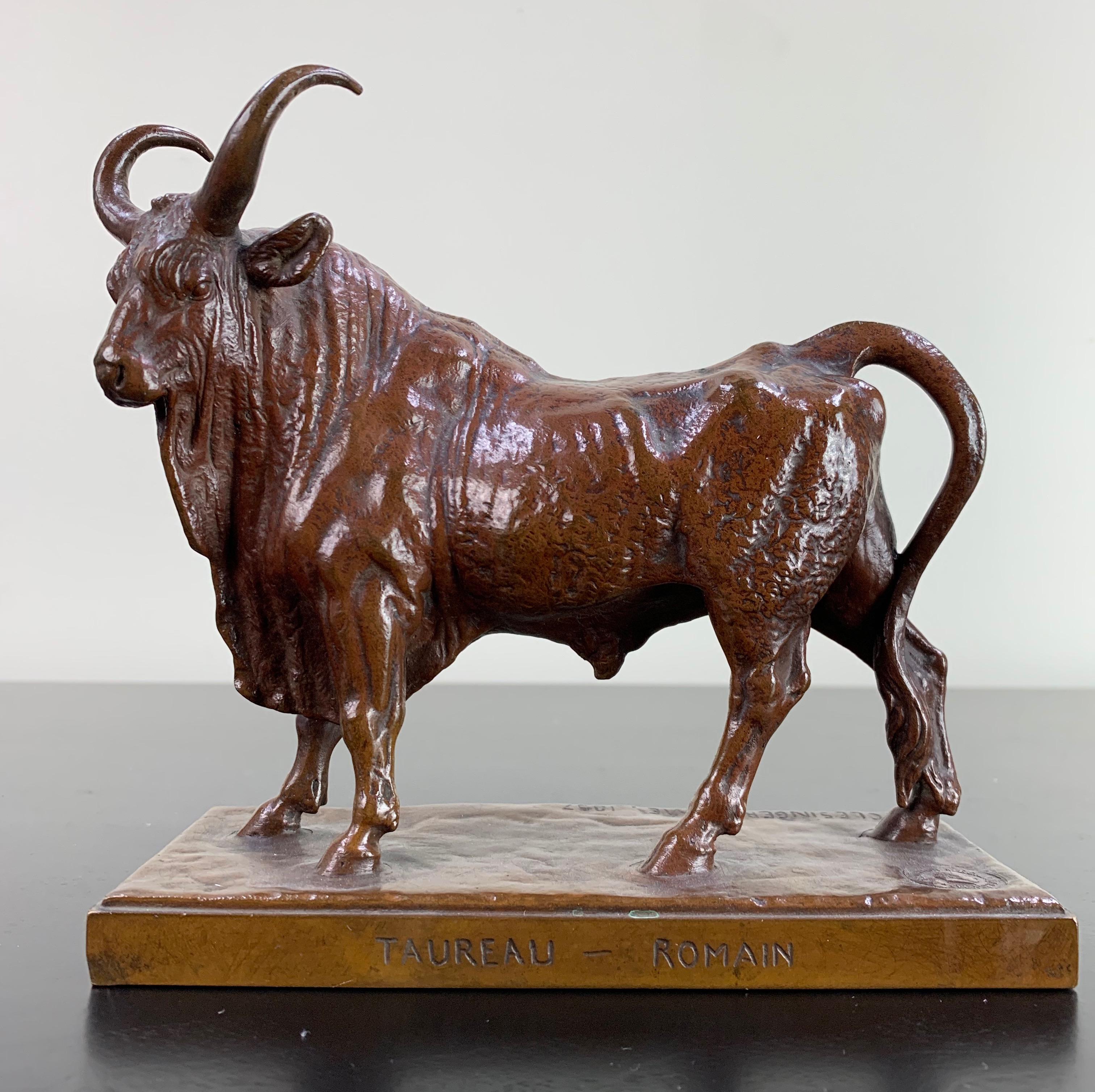 An amazing piece French bronze model of a bull, Jean Baptiste Clesinger. This piece is truly a beautiful work of art from the 19th century.

Auguste Clésinger
1814-1883
French
Taureau Romain signed: J. Clesinger inscribed by the founders 'F.