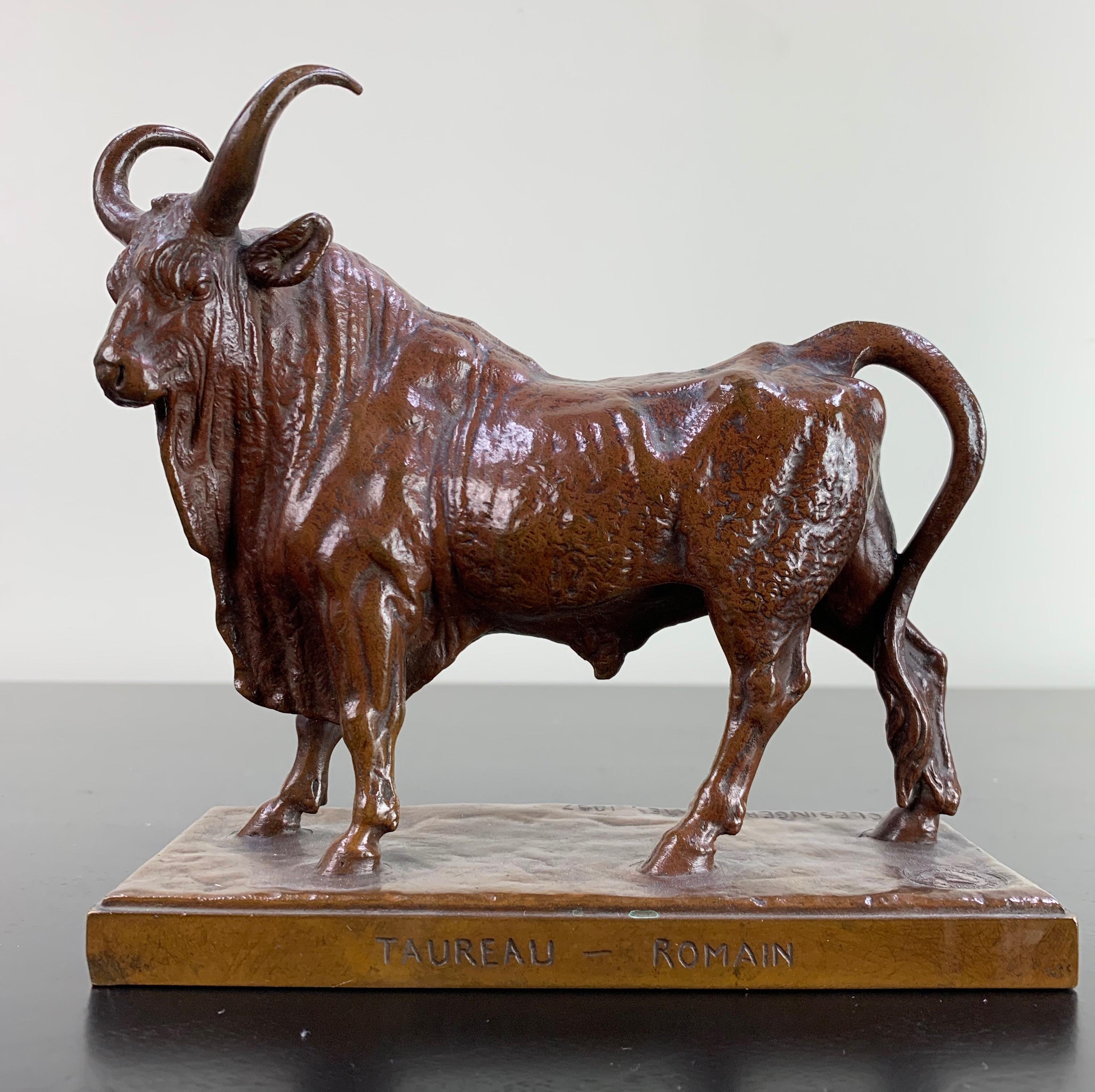 Une pièce étonnante modèle français de bronze d'un taureau, Jean Baptiste Clesinger. Cette pièce est vraiment une belle œuvre d'art du XIXe siècle.

Auguste Clésinger
1814-1883
Français
Taureau Romain signé : J. Clesinger inscrit par les
