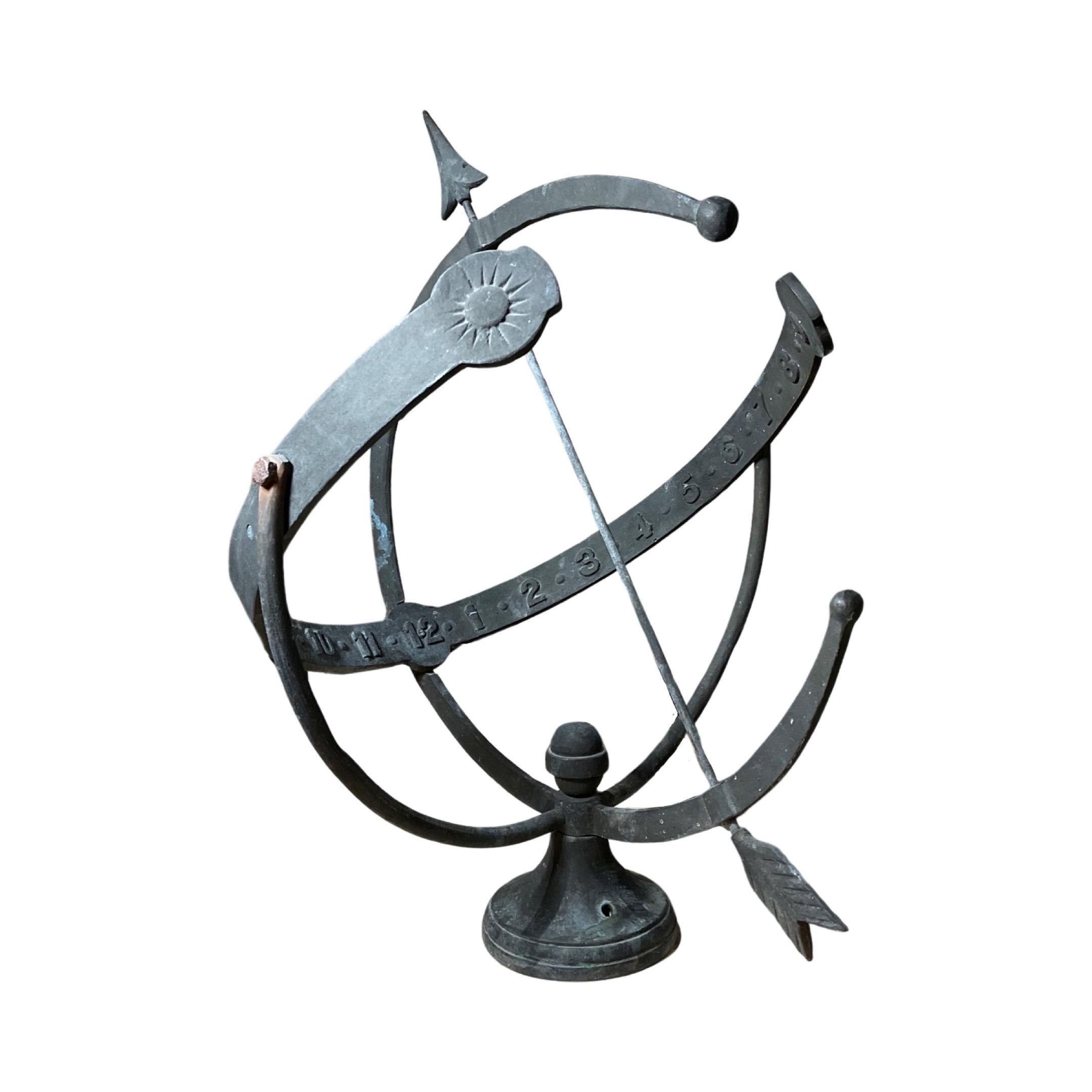 Expertly crafted in 19th century France, this bronze sundial adds a touch of elegance and charm to any garden. Its small size makes it the perfect accent piece, while its durability ensures long-lasting beauty. Make a statement with this unique and
