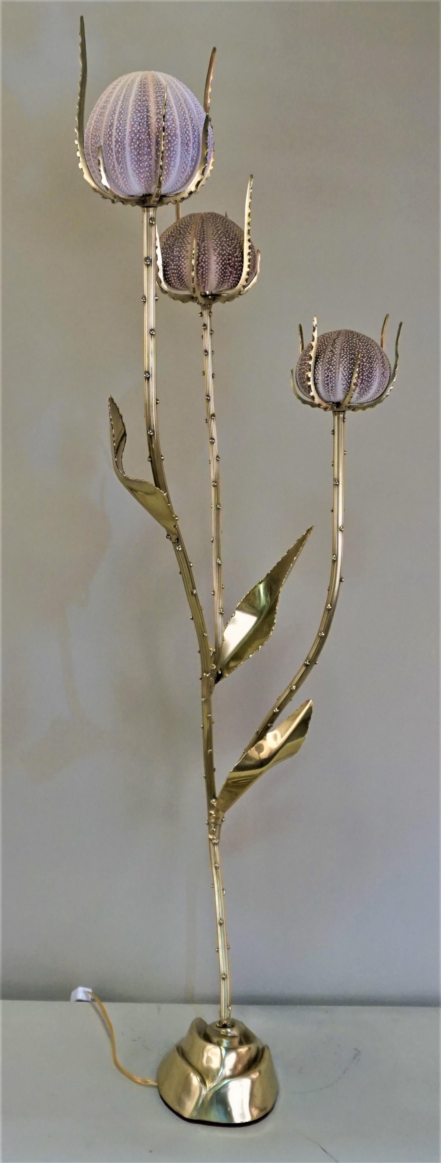 French Bronze Table Lamp with Urchin Ball Shades 5