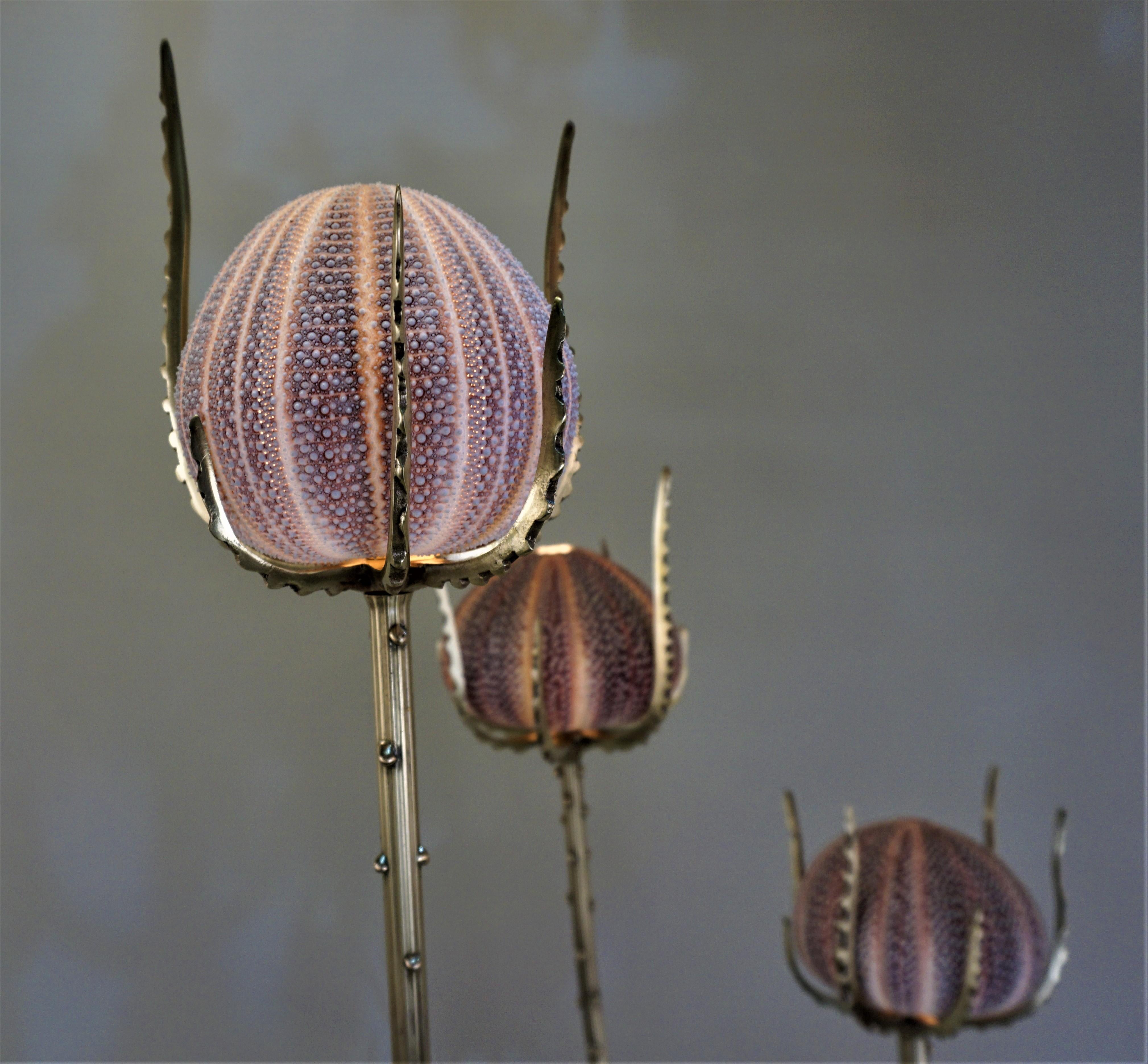 French Bronze Table Lamp with Urchin Ball Shades 1