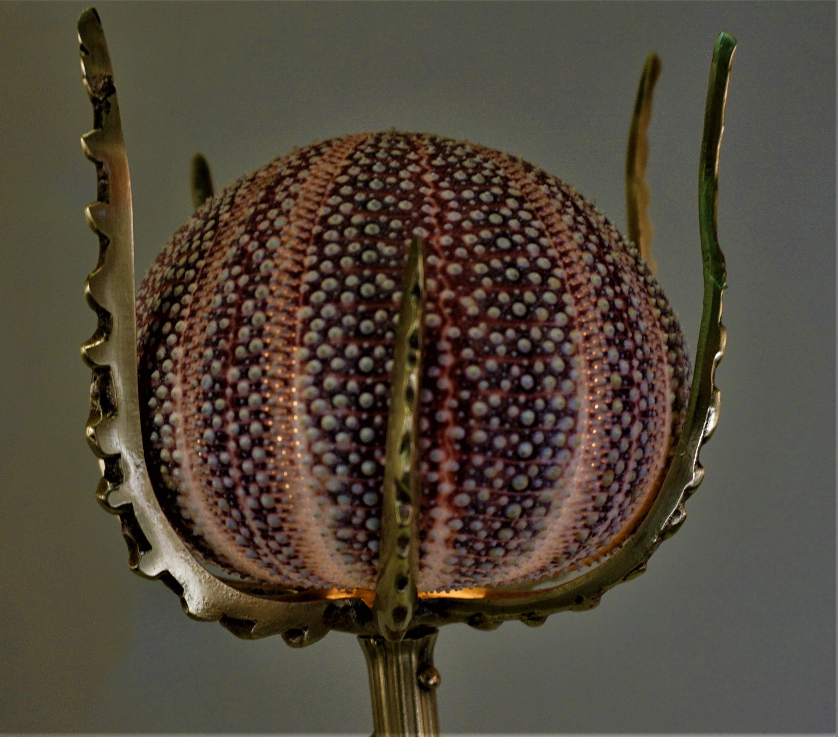 Late 20th Century French Bronze Table Lamp with Urchin Ball Shades