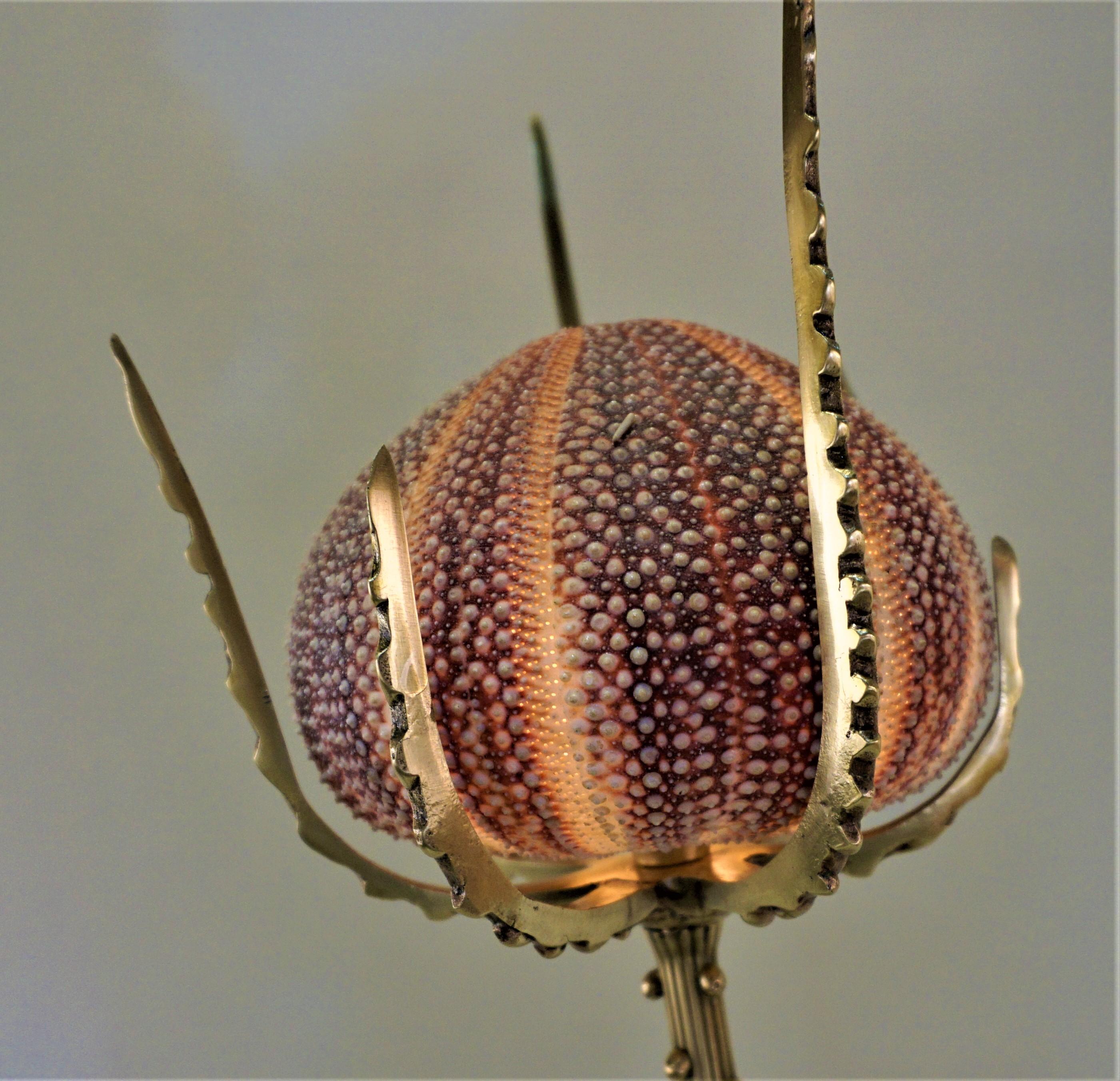 French Bronze Table Lamp with Urchin Ball Shades 3