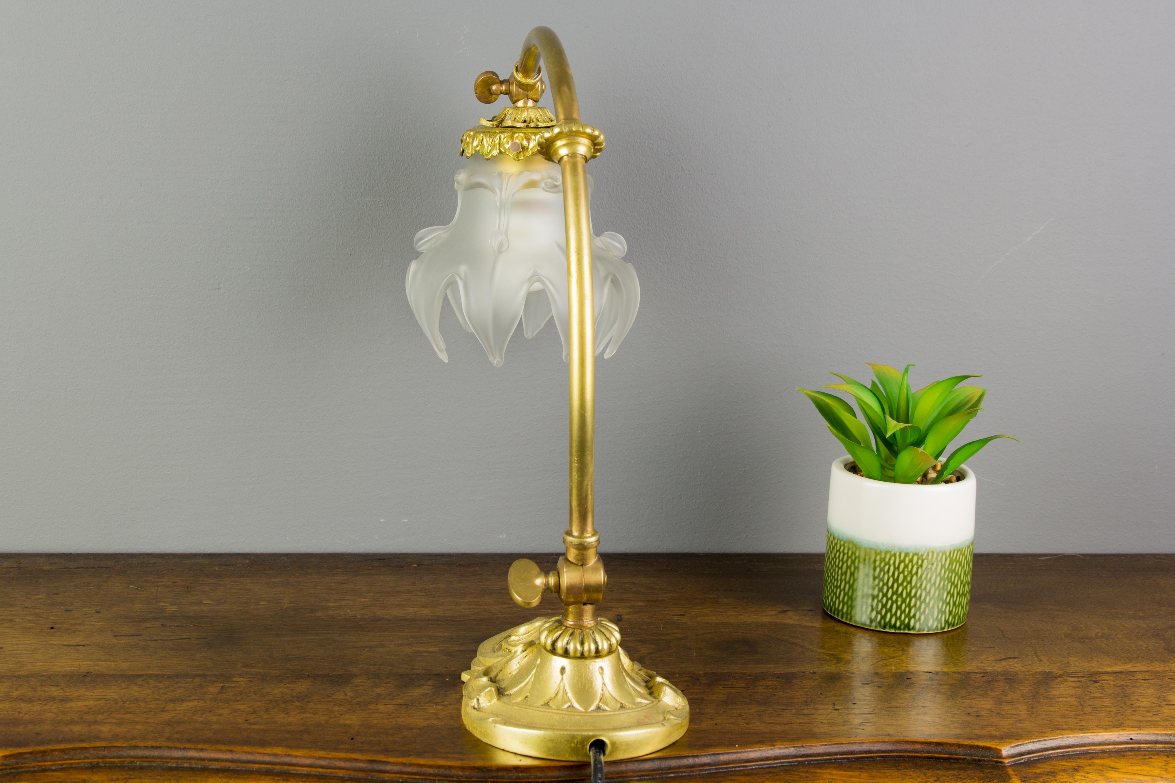 French Bronze Table or Wall Lamp with Frosted Glass Shade, 1930s 11