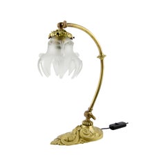 French Bronze Table or Wall Lamp with Frosted Glass Shade, 1930s