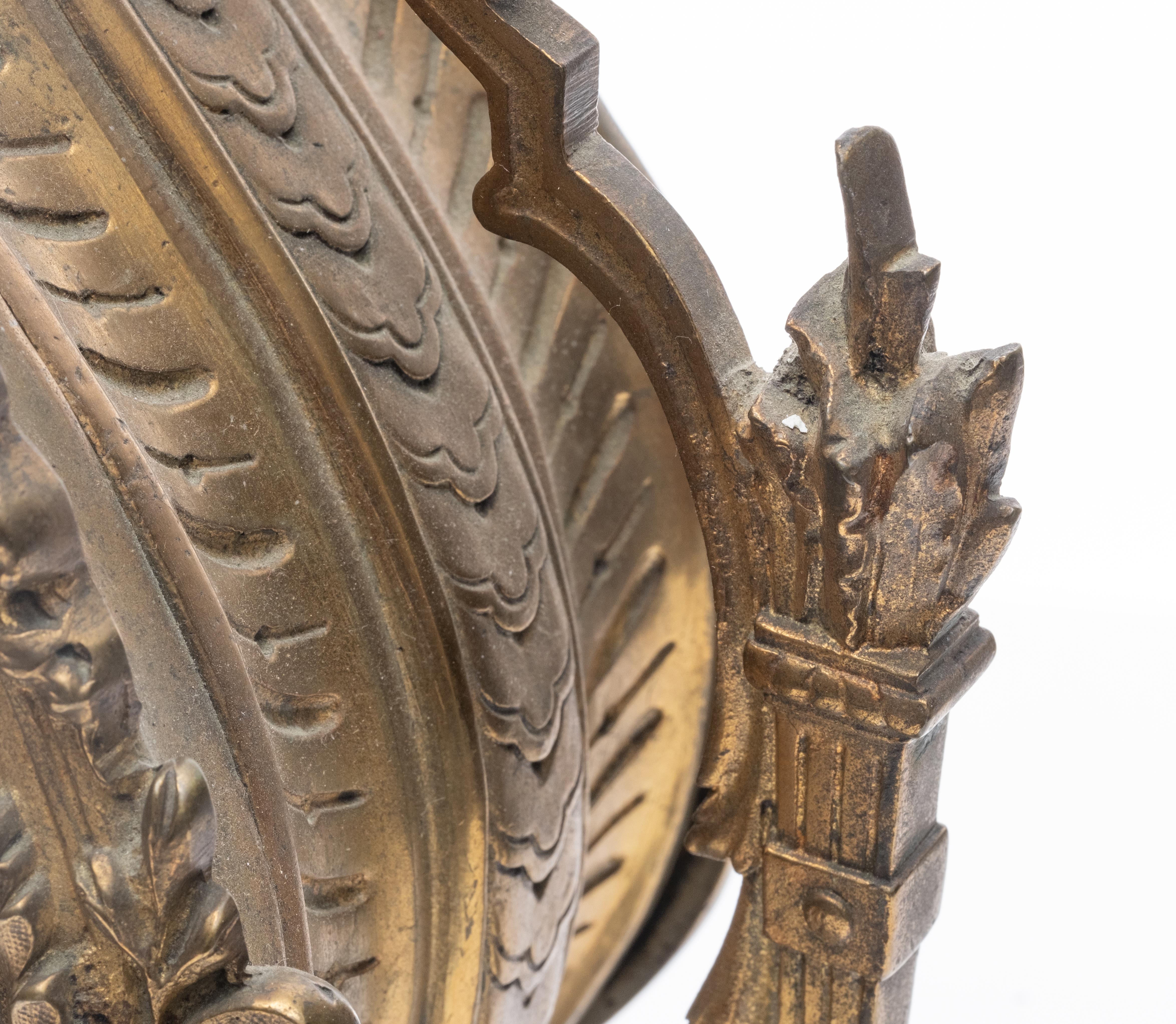 French Bronze Tall Mantel Clock Lyre Form Surmounted by Cupid Figure For Sale 7