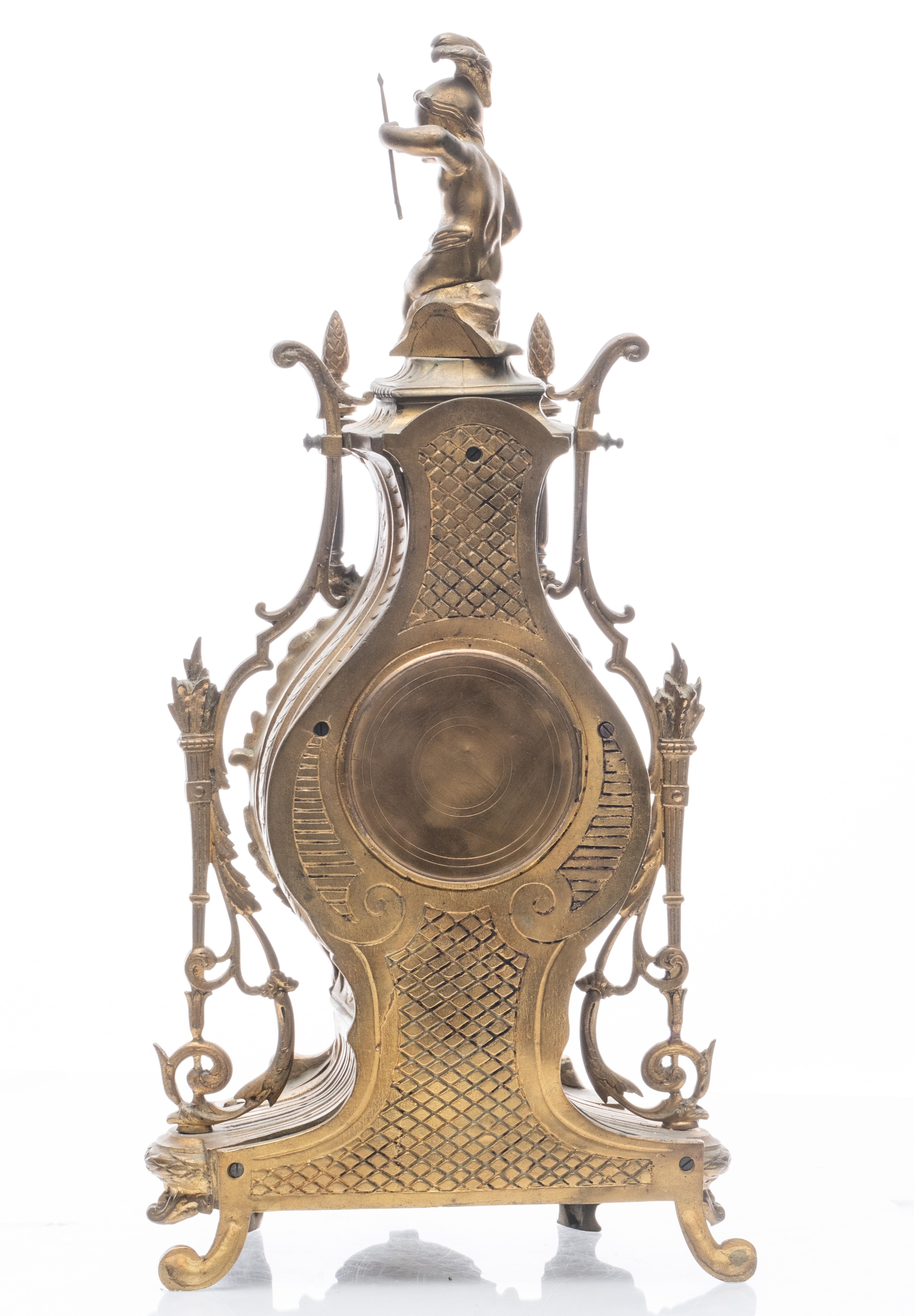 19th Century French Bronze Tall Mantel Clock Lyre Form Surmounted by Cupid Figure For Sale