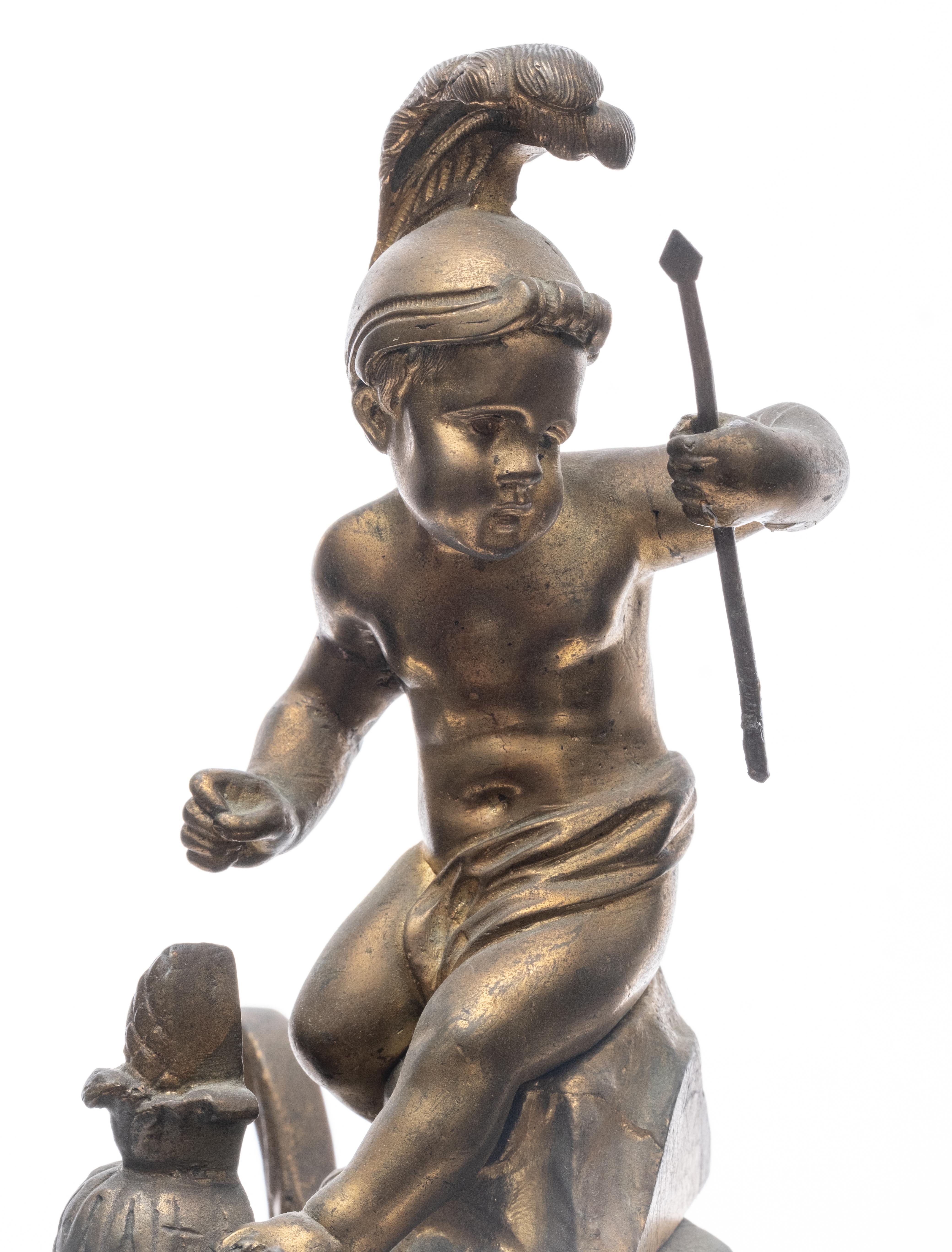 French Bronze Tall Mantel Clock Lyre Form Surmounted by Cupid Figure For Sale 3