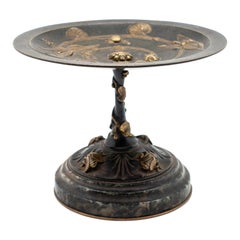French Bronze Tazza with Reptile, Snails and Leaf Decoration, 19th Century