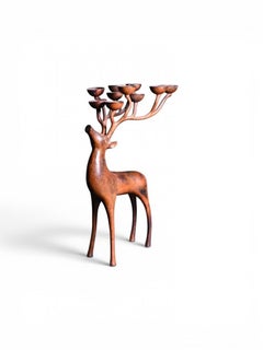 French Bronze Ten-Light Candelabra with Stylised Stags, Warm Patina, 1970s