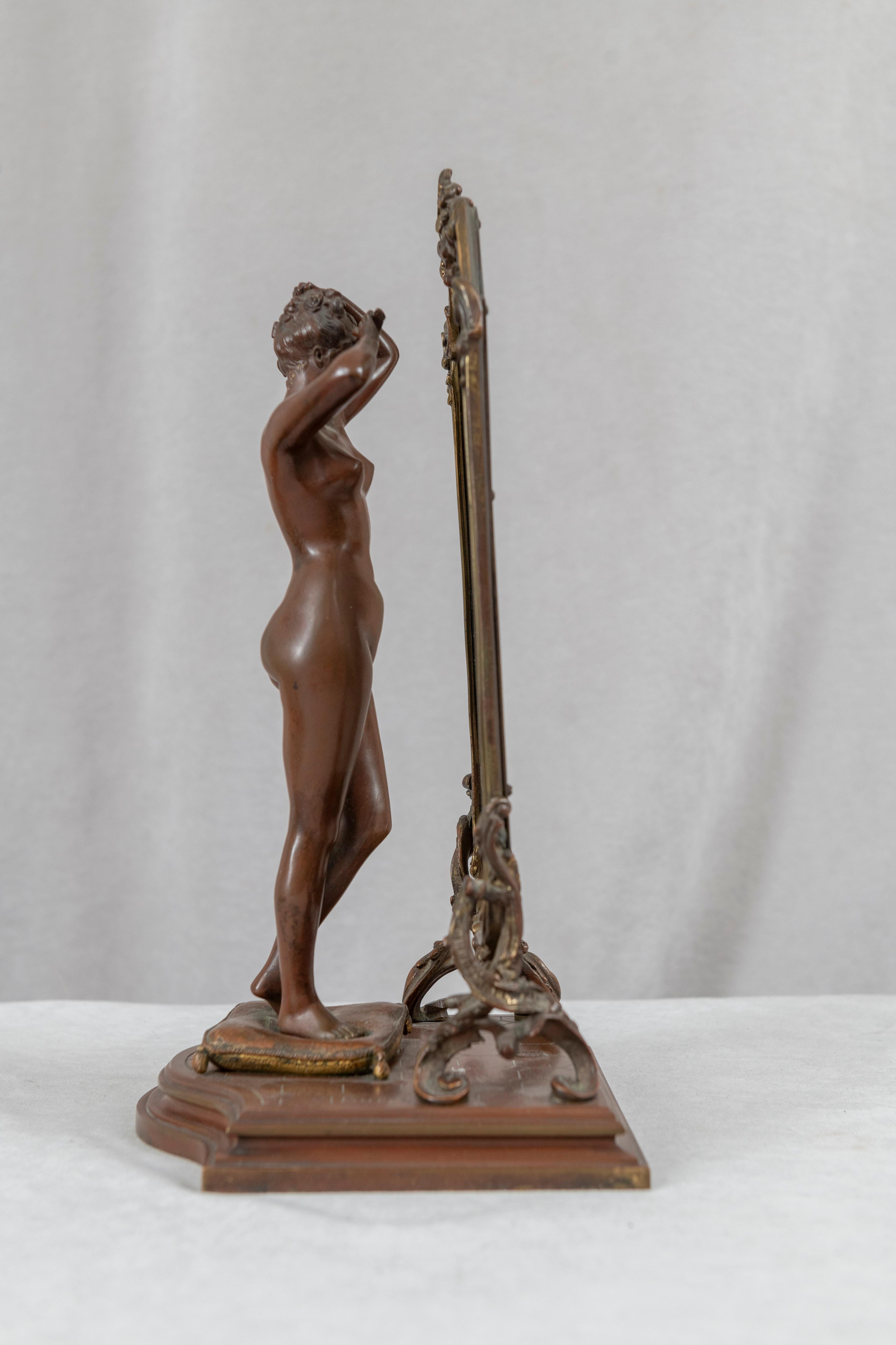 Bronze français « The Looking Glass », nu looking into Cheval Mirror, vers 1900 en vente 3