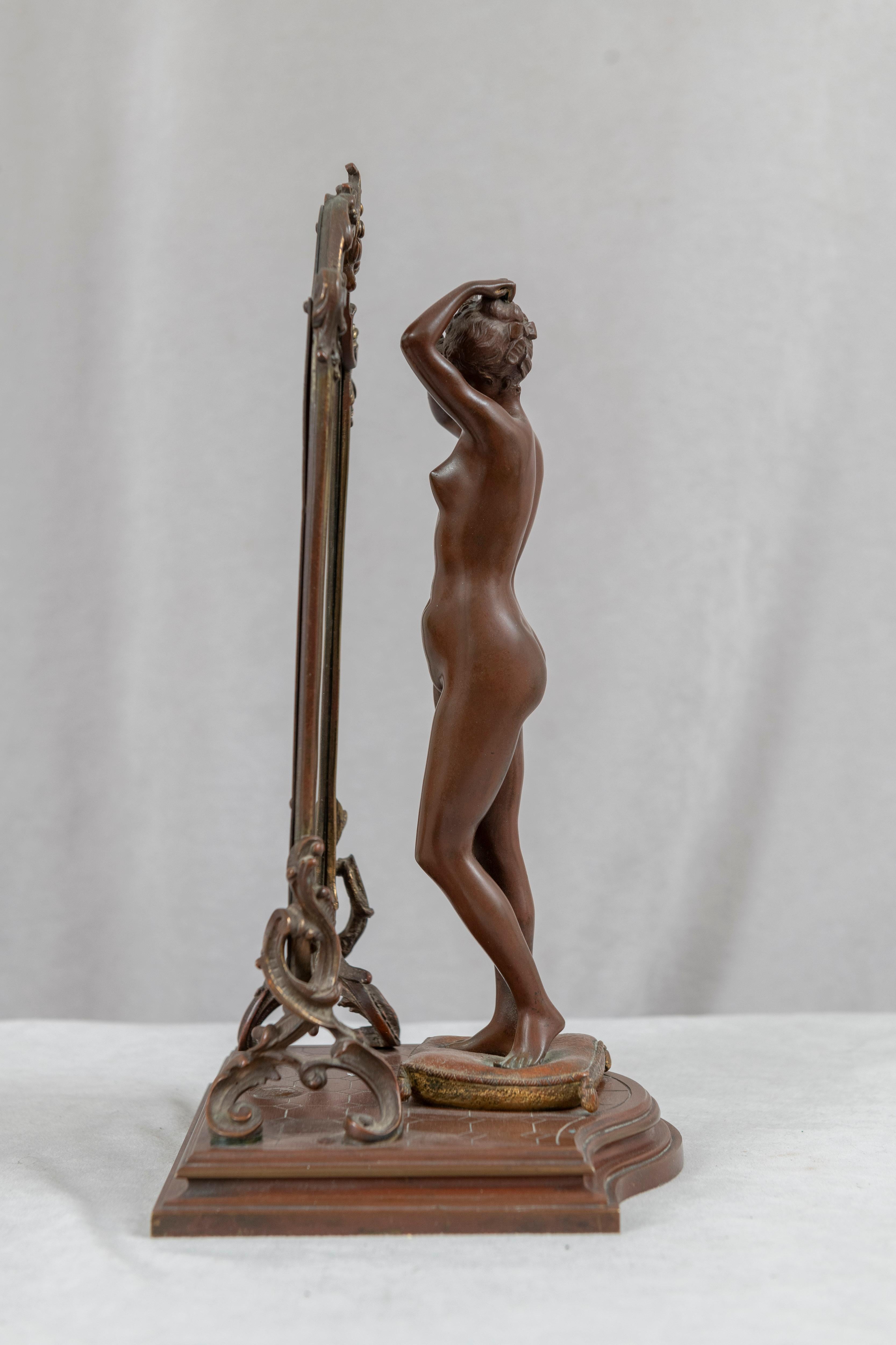 Bronze français « The Looking Glass », nu looking into Cheval Mirror, vers 1900 en vente 4