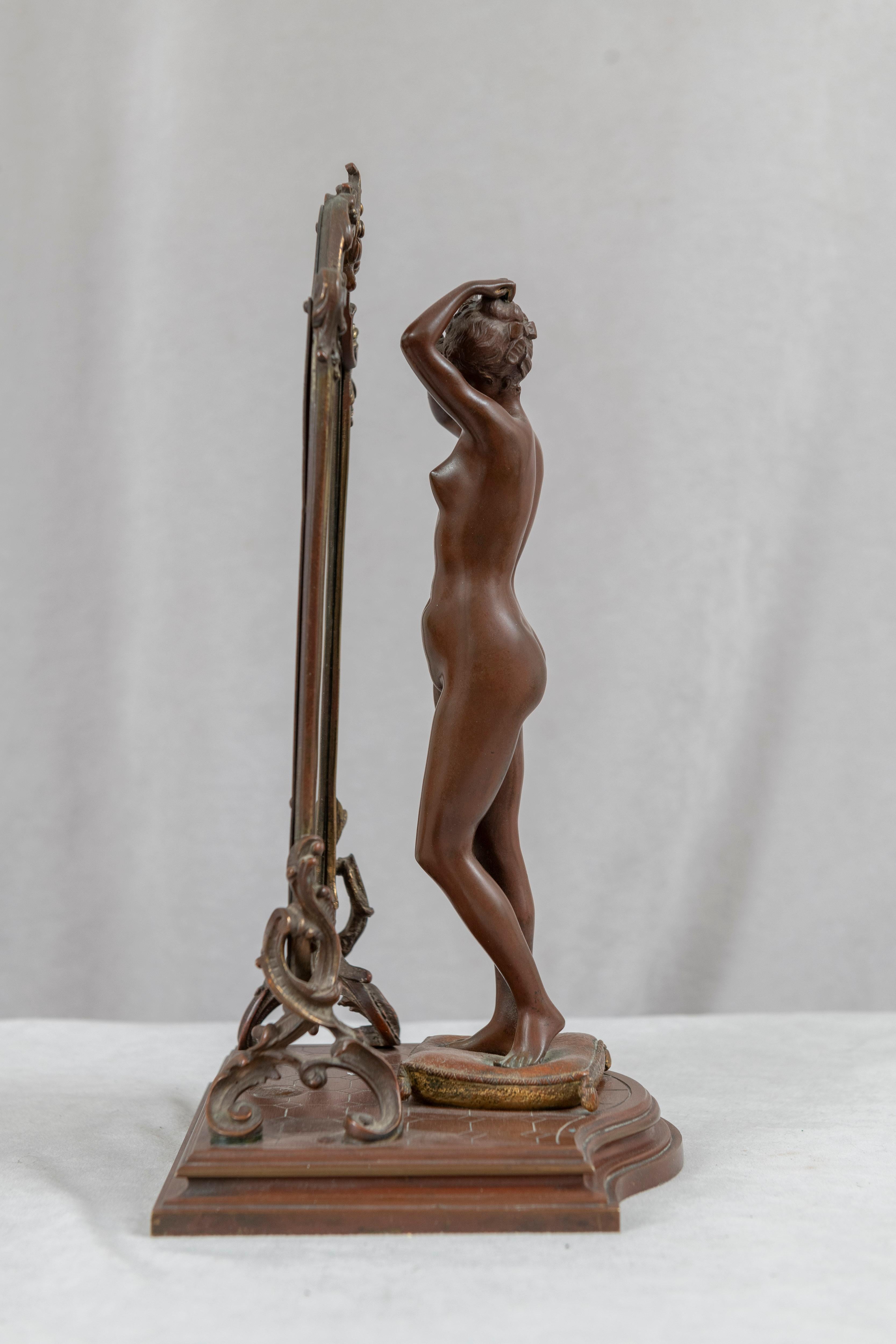Bronze français « The Looking Glass », nu looking into Cheval Mirror, vers 1900 4