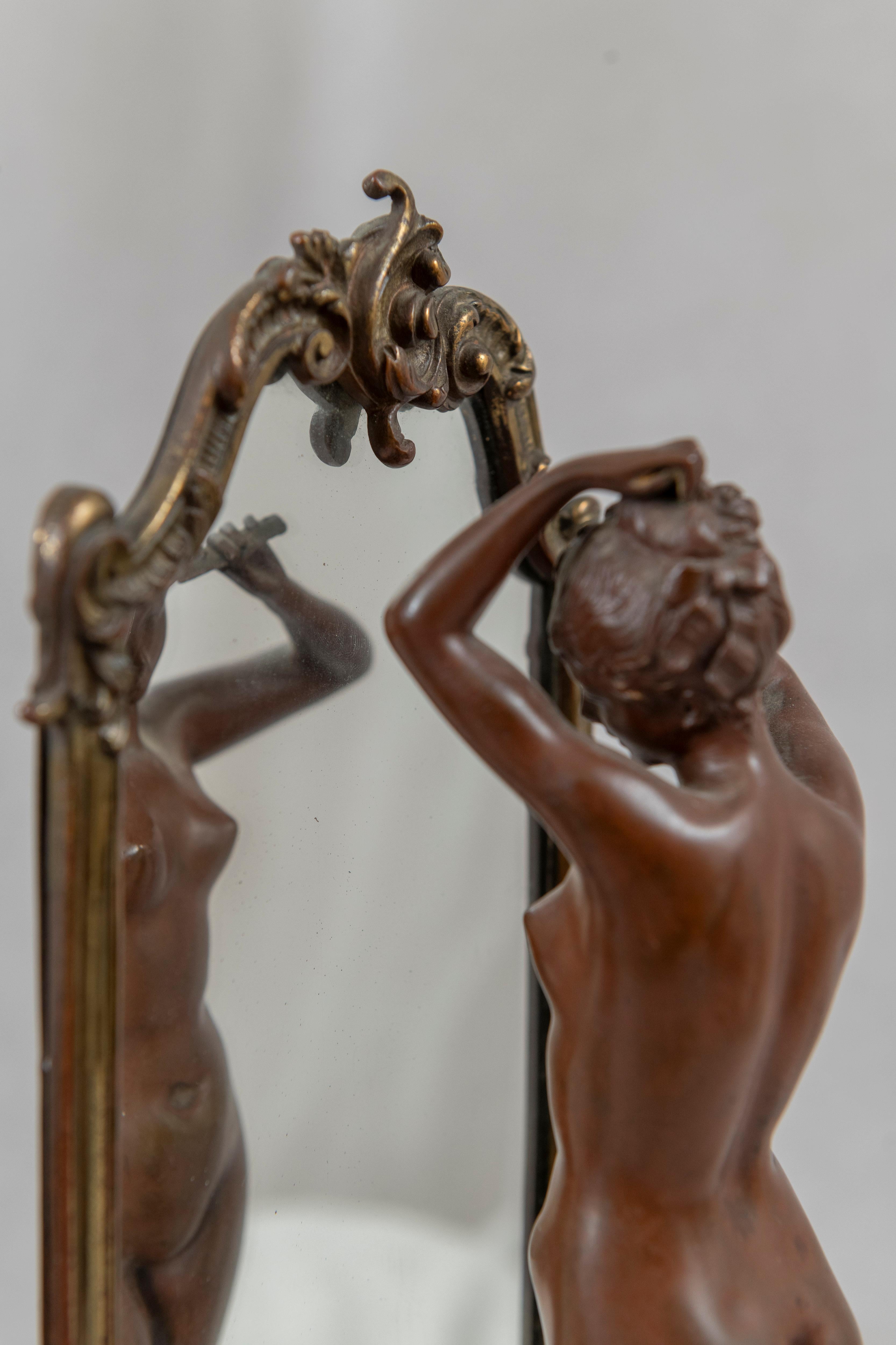 Bronze français « The Looking Glass », nu looking into Cheval Mirror, vers 1900 en vente 5