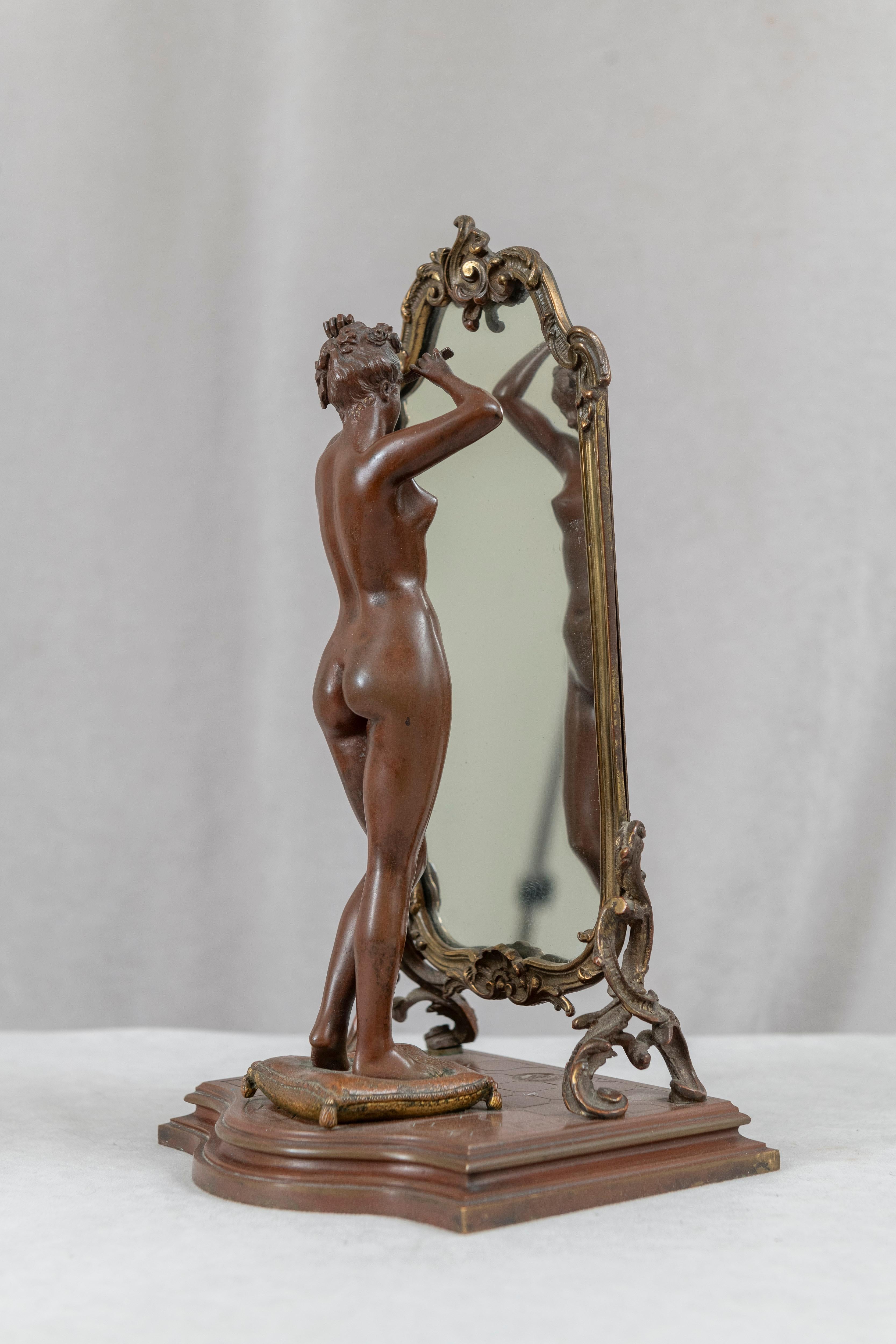 Moulage Bronze français « The Looking Glass », nu looking into Cheval Mirror, vers 1900 en vente