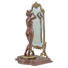 Bronze français, « The Looking Glass », nu regardant dans un miroir de barbier, vers 1900