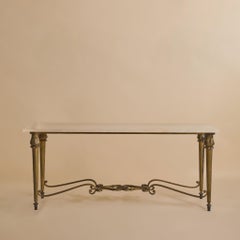 French Bronze + Travertine Console From A Historic Parisian Hotel