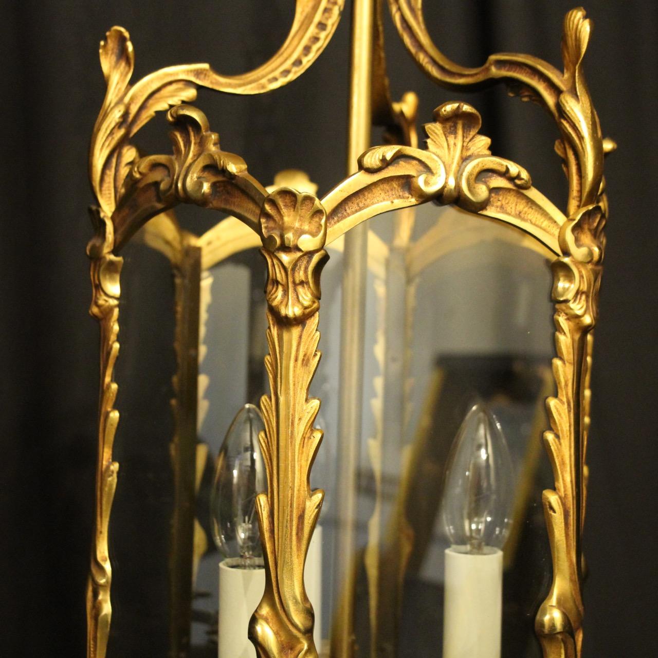 Baroque French Bronze Triple Light Antique Lantern