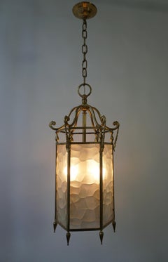French Bronze White Textured Glass 6 Sided 3 Light Lantern