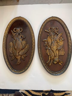 French Bronze & Wood Hunting Trophy Plaques C.1900