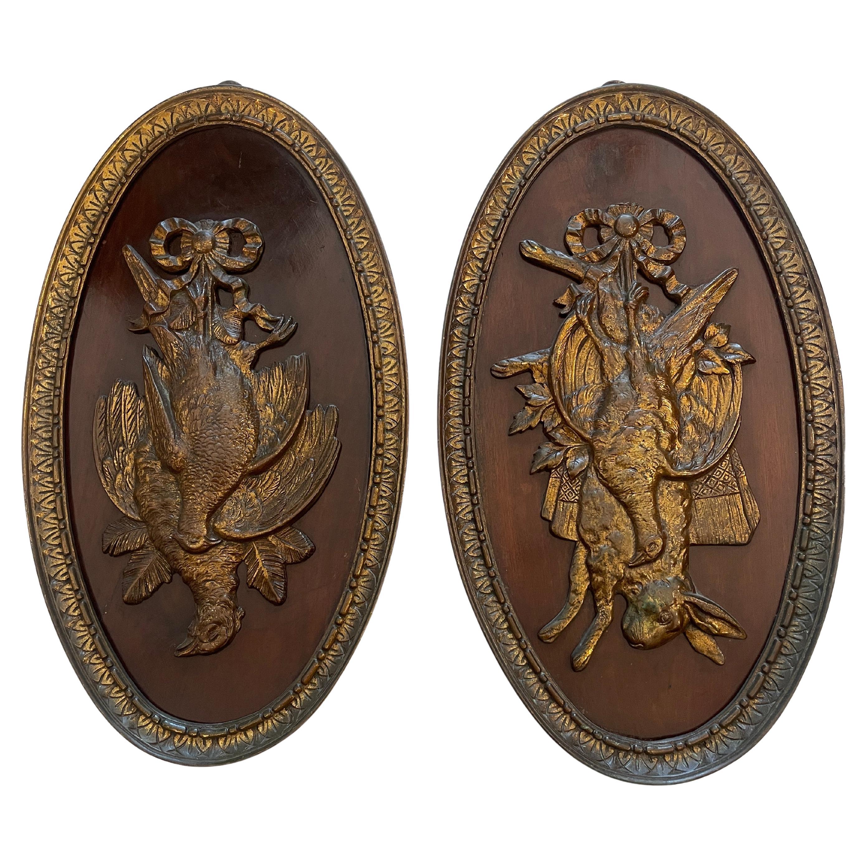 French Bronze & Wood Hunting Trophy Plaques C.1900