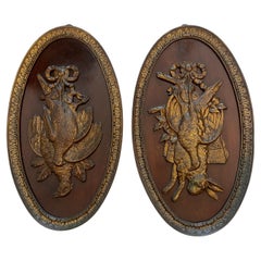 French Bronze & Wood Hunting Trophy Plaques C.1900