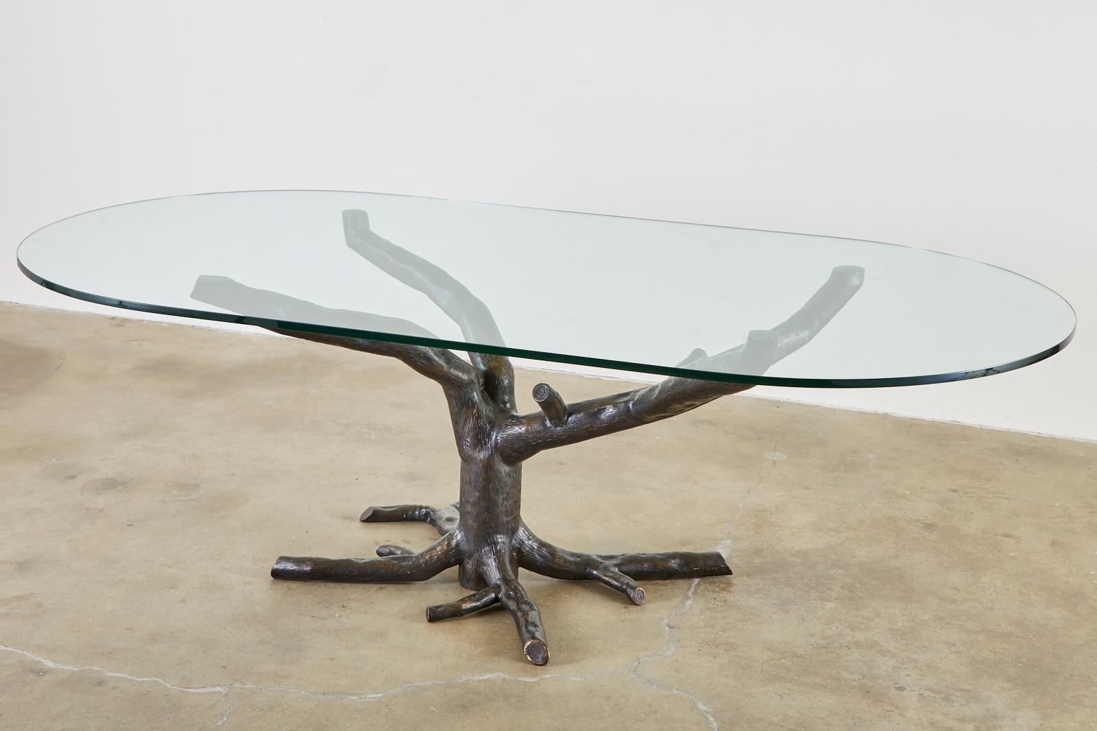 Organic Modern French Bronzed Faux Bois Tree Sculpture Dining Table