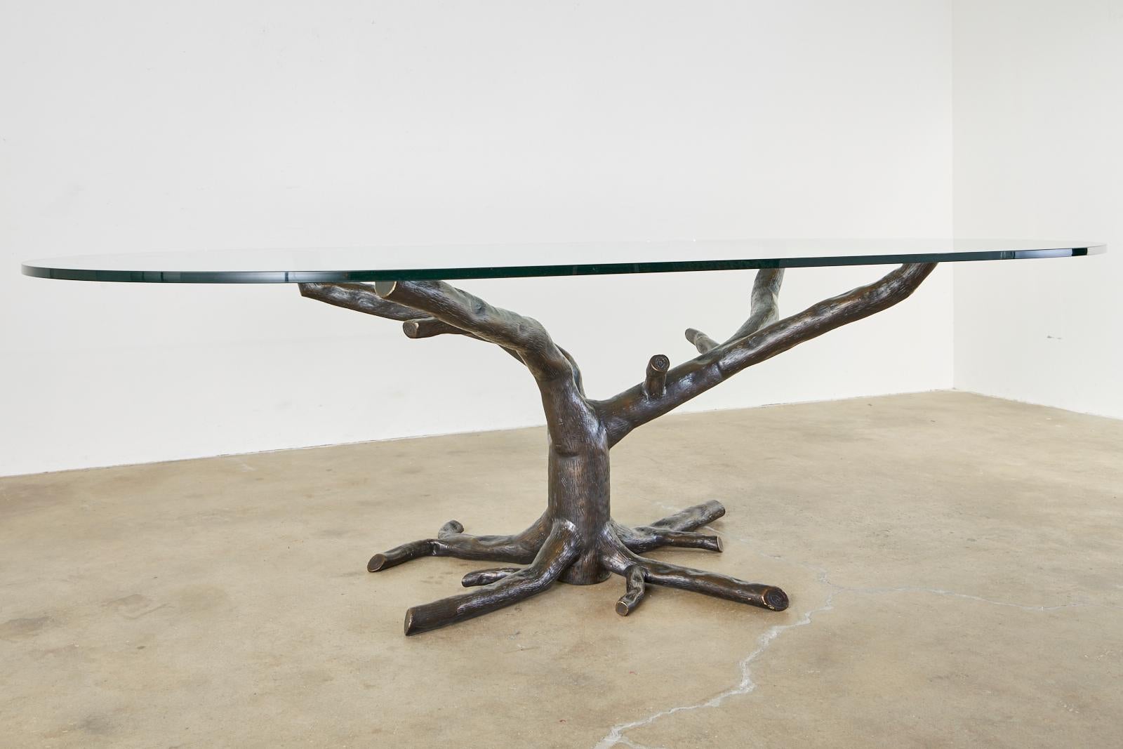 French Bronzed Faux Bois Tree Sculpture Dining Table In Good Condition In Rio Vista, CA