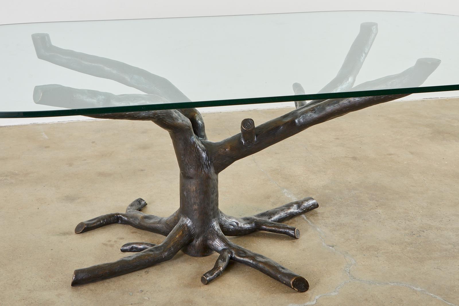 Metal French Bronzed Faux Bois Tree Sculpture Dining Table