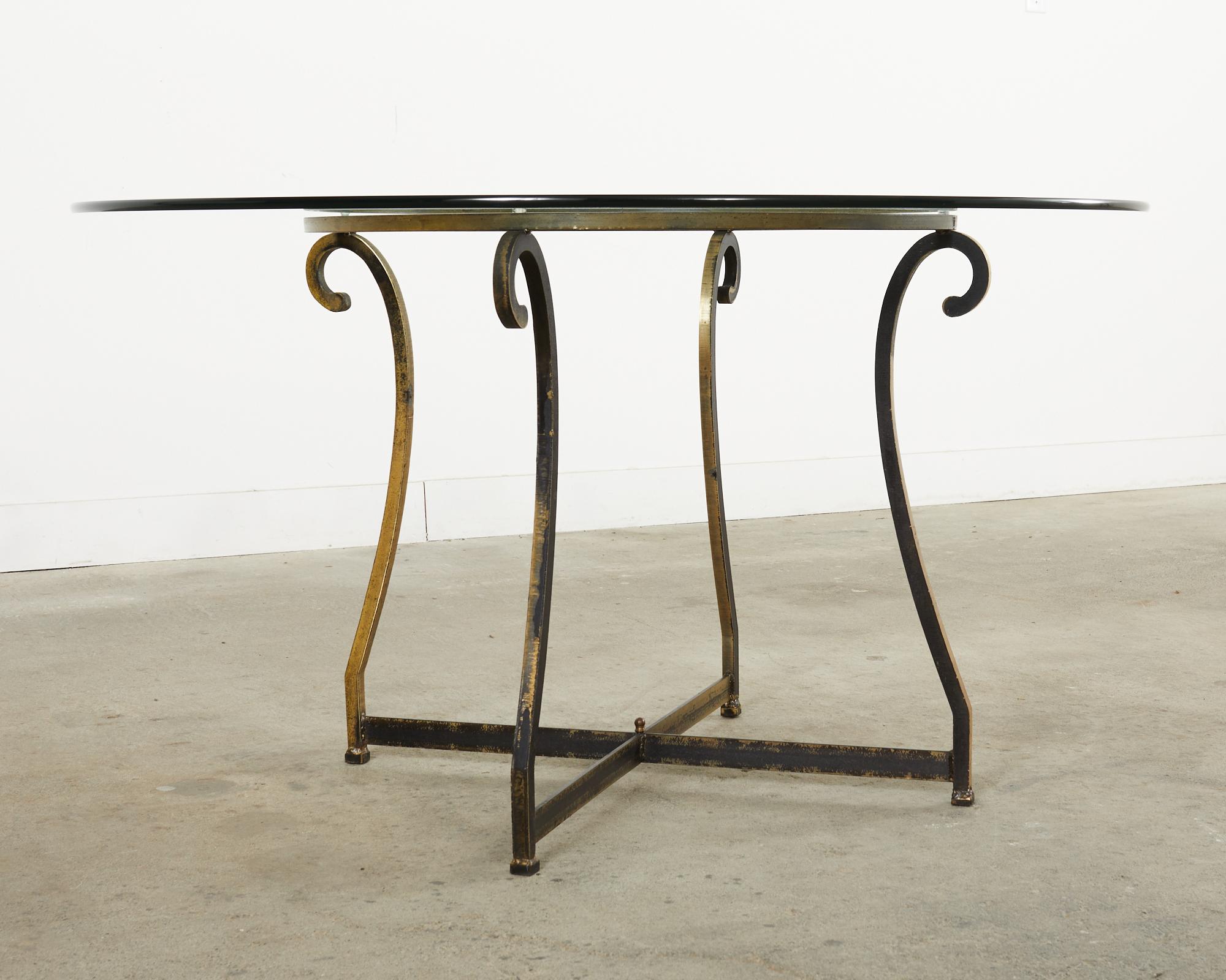 20th Century French Bronzed Iron and Glass Scrolled Garden Dining Table