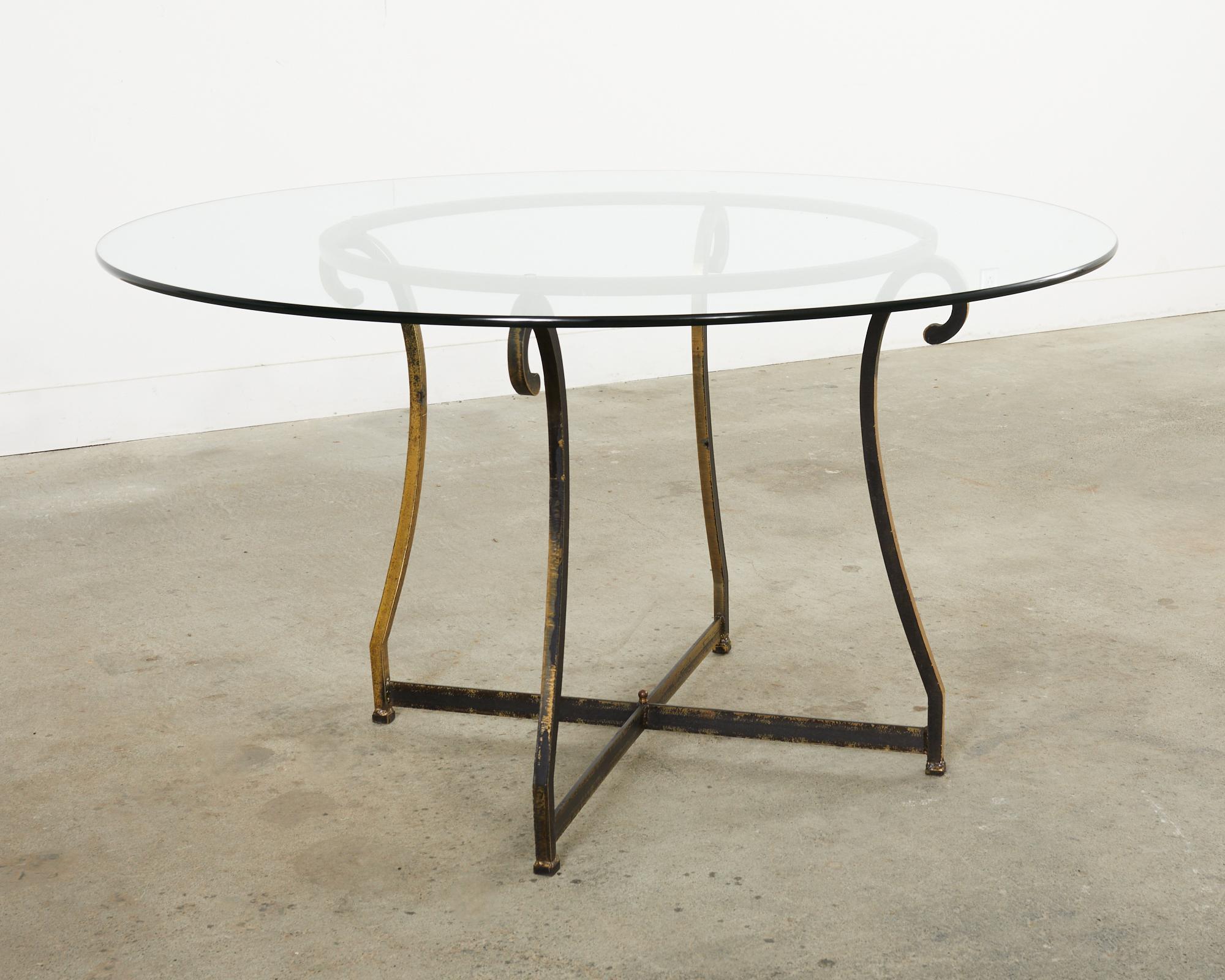French Bronzed Iron and Glass Scrolled Garden Dining Table 1