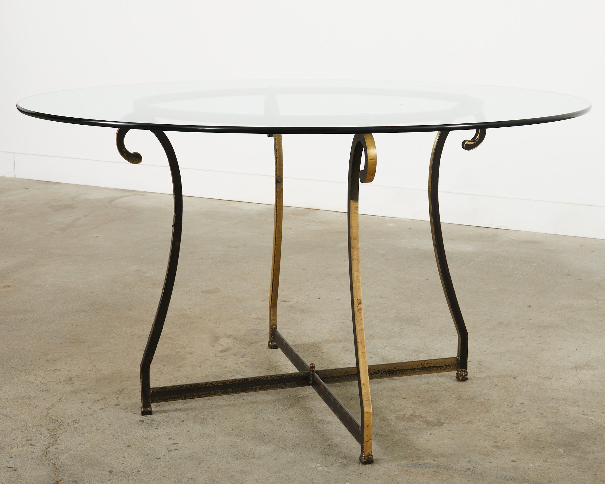 French Bronzed Iron and Glass Scrolled Garden Dining Table 3
