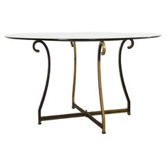 Vintage French Bronzed Iron and Glass Scrolled Garden Dining Table